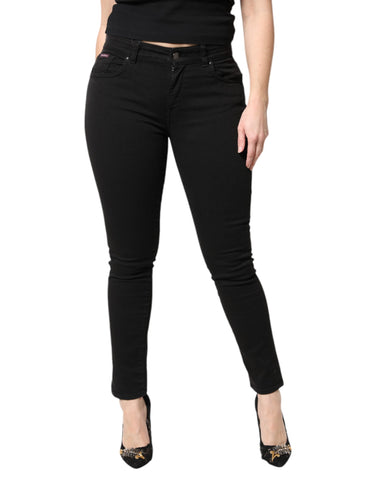 Black Cotton Mid Waisted Skinny Denim Jeans