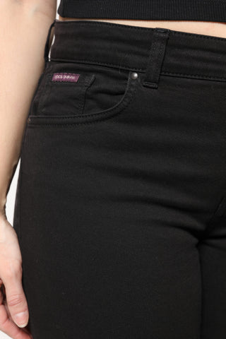 Black Cotton Mid Waisted Skinny Denim Jeans