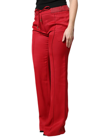 Red Viscose Straight Fit Pants