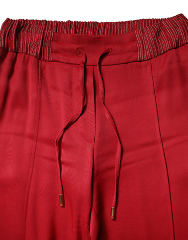 Red Viscose Straight Fit Pants
