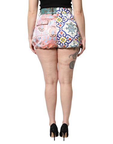 Multicolor Cotton Patchwork Hot Pants Shorts