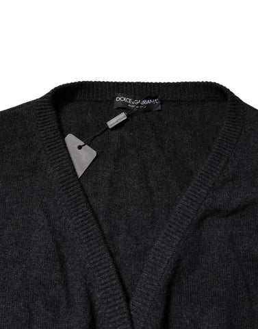 Grey Cashmere Deep V-neck Pullover Sweater