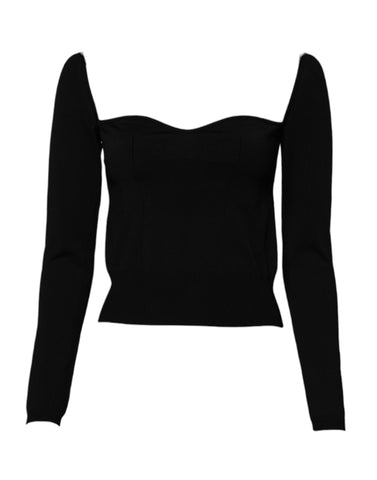 Black Square Neckline Long Sleeves Sweater