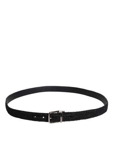 Black Cotton Blend Silver Metal Buckle Belt