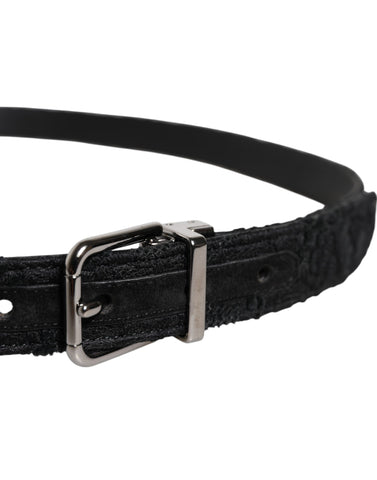 Black Cotton Blend Silver Metal Buckle Belt