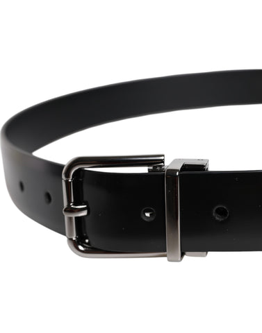 Black Shiny Leather Silver Metal Buckle Belt