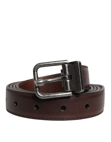 Brown Leather Silver Metal Buckle Belt