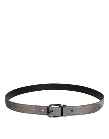 Gray Leather Silver Tone Metal Buckle Belt