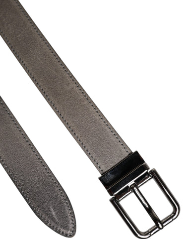 Gray Leather Silver Tone Metal Buckle Belt