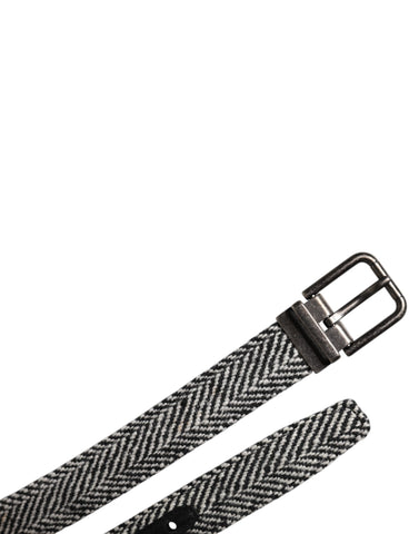 Black White Silver Tone Metal Buckle Belt