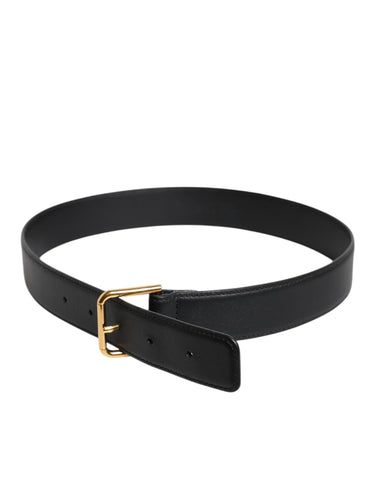 Black Leather Metal Buckle Classic Belt