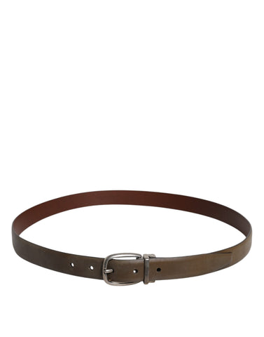 Brown Leather Classic Metal Logo Buckle Belt