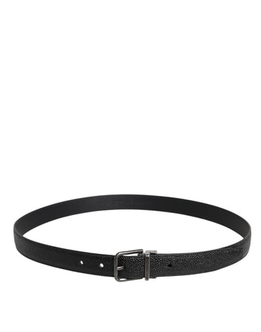 Black Calf Leather Classic Metal Buckle Belt
