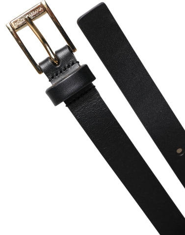Black Calfskin Classic Metal Logo Buckle Belt