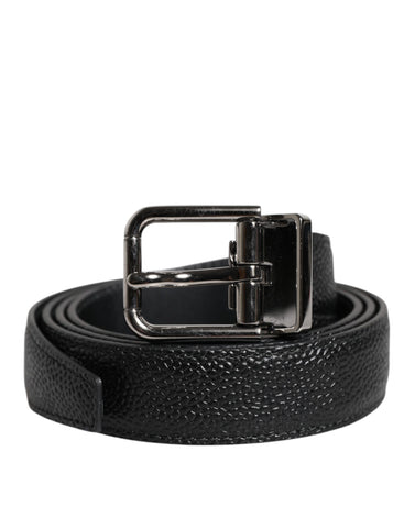 Black Calf Leather Classic Metal Buckle Belt