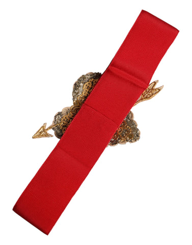Red Stretch Wide Waist Heart Embellished Belt
