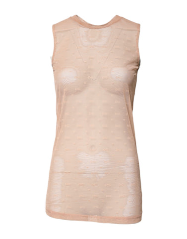 Beżowy nylonowy bezrękawnik z monogramem i logo