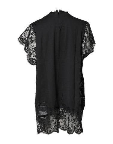 Black Lace Sheer Sacred Heart Crew Neck Top
