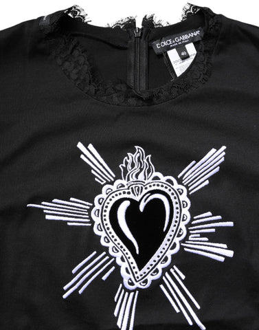 Black Lace Sheer Sacred Heart Crew Neck Top