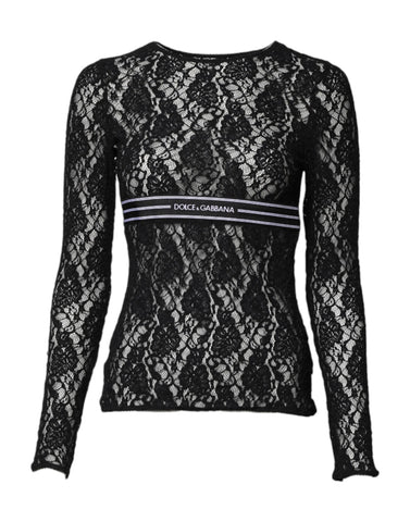 Black Floral Lace Long Sleeves Pullover Top