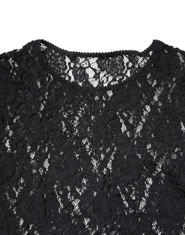 Black Floral Lace Long Sleeves Pullover Top