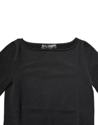 Black Viscose Long Sleeves Pullover Top