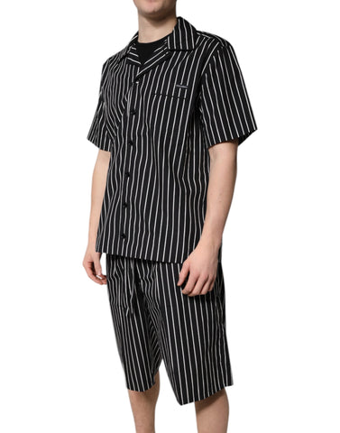 Black White Stripes Cotton Men Pajama Set Sleepwear