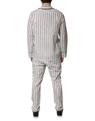 White Black Stripes Cotton Men Pajama Set Sleepwear