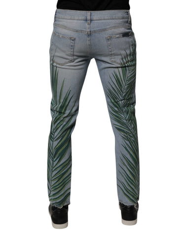 Light Blue Leaf Cotton Classic Men Denim Jeans