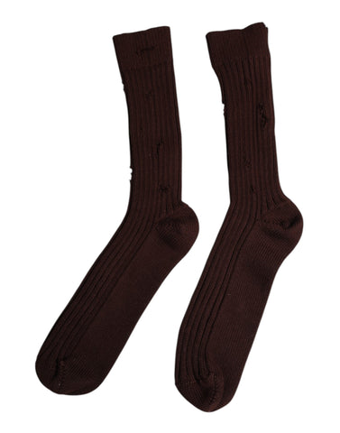 Brown Cotton Stretch Over The Calf Socks