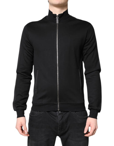 Black Cotton Logo Full Zip Men Bomber Jacket