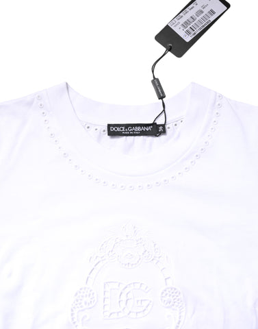 White Cotton Floral Logo Crew Neck T-shirt