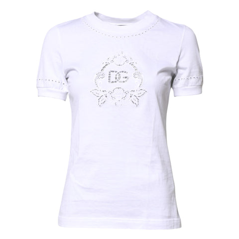 White Cotton Floral Logo Crew Neck T-shirt
