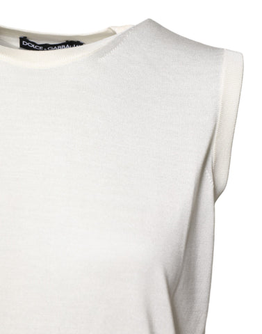 White Silk Round Neck Sleeveless Tank Top