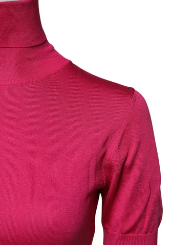 Pink Silk Knitted Turtleneck Cropped Top