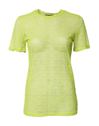 Green Nylon See Through Women Short Sleeves Top