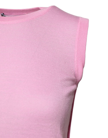 Pink Cashmere Round Neck Sleeveless Tank Top