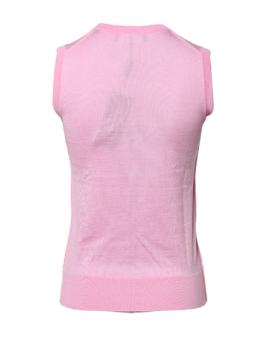 Pink Cashmere Round Neck Sleeveless Tank Top