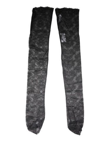 Black Floral Lace Cotton Stretch Stockings Socks