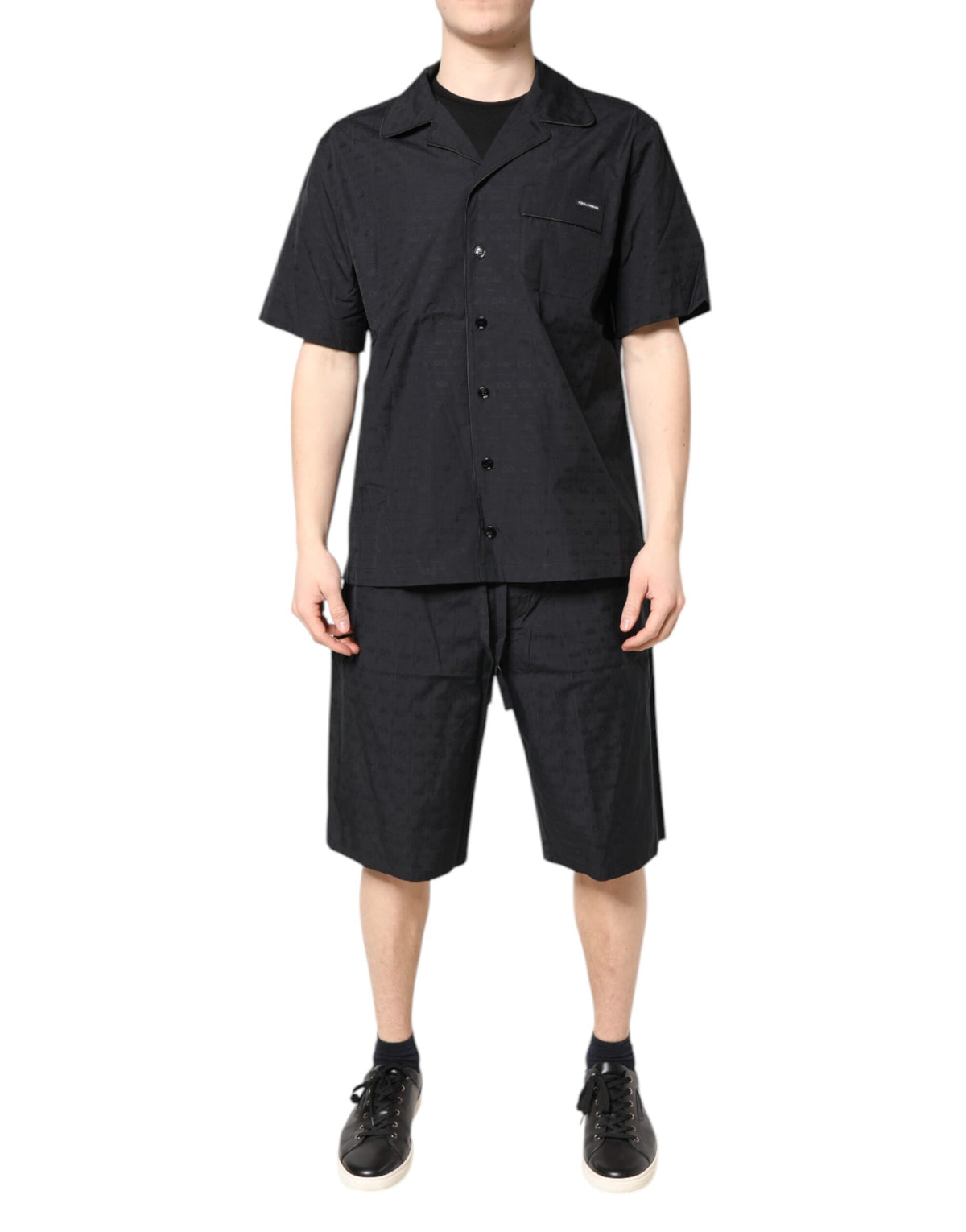 Black Cotton Men Pajama Set Sleepwear