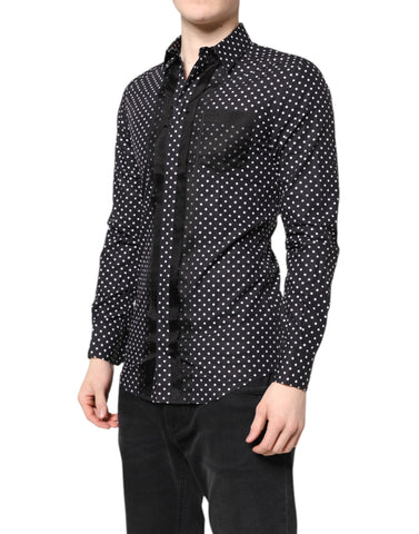 Black Polka Dot Long Sleeves Gold Formal Shirt