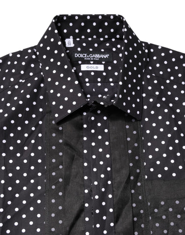 Black Polka Dot Long Sleeves Gold Formal Shirt