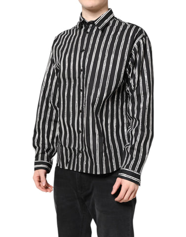 Black White Striped Cotton Dress Shirt