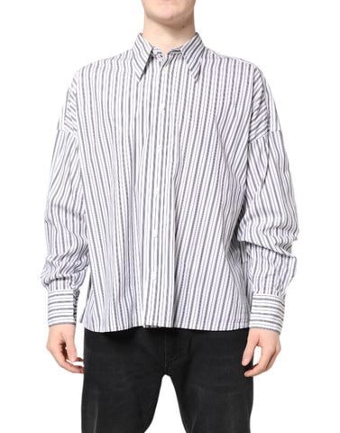 White Black Stripe Button Down Casual Shirt