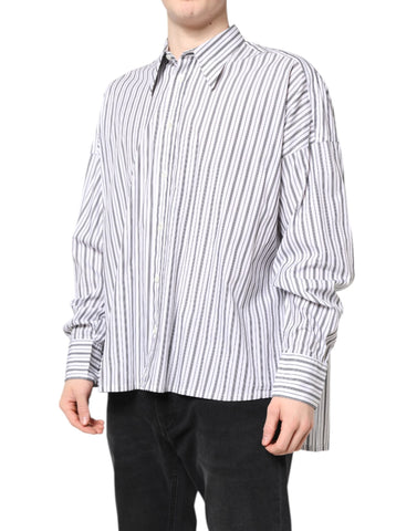 White Black Stripe Button Down Casual Shirt