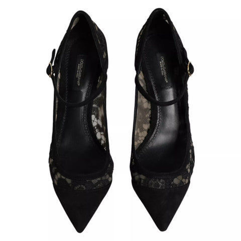 Black Mary Jane Taormina Lace Pumps Shoes
