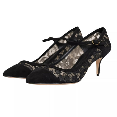 Black Mary Jane Taormina Lace Pumps Shoes