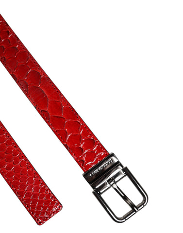 Red Exotic Leather Brass Metal Buckle Belt