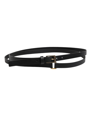Black Classic Gold Metal Logo Buckle Belt