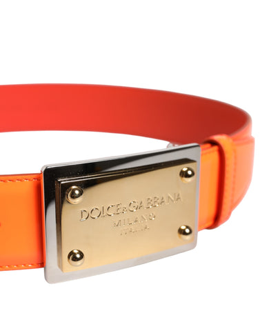 Orange Gold Tone Metal Logo Buckle Belt